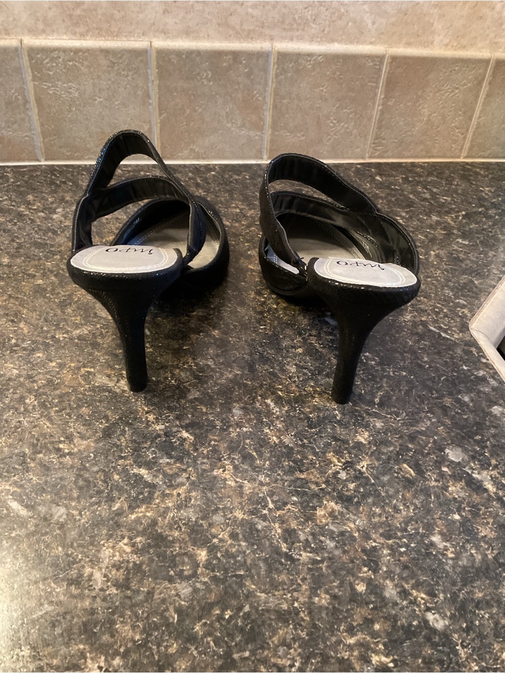 Impo Black Pointed Toe Slip-On Heels with Crisscross Straps - Picture 3 of 6